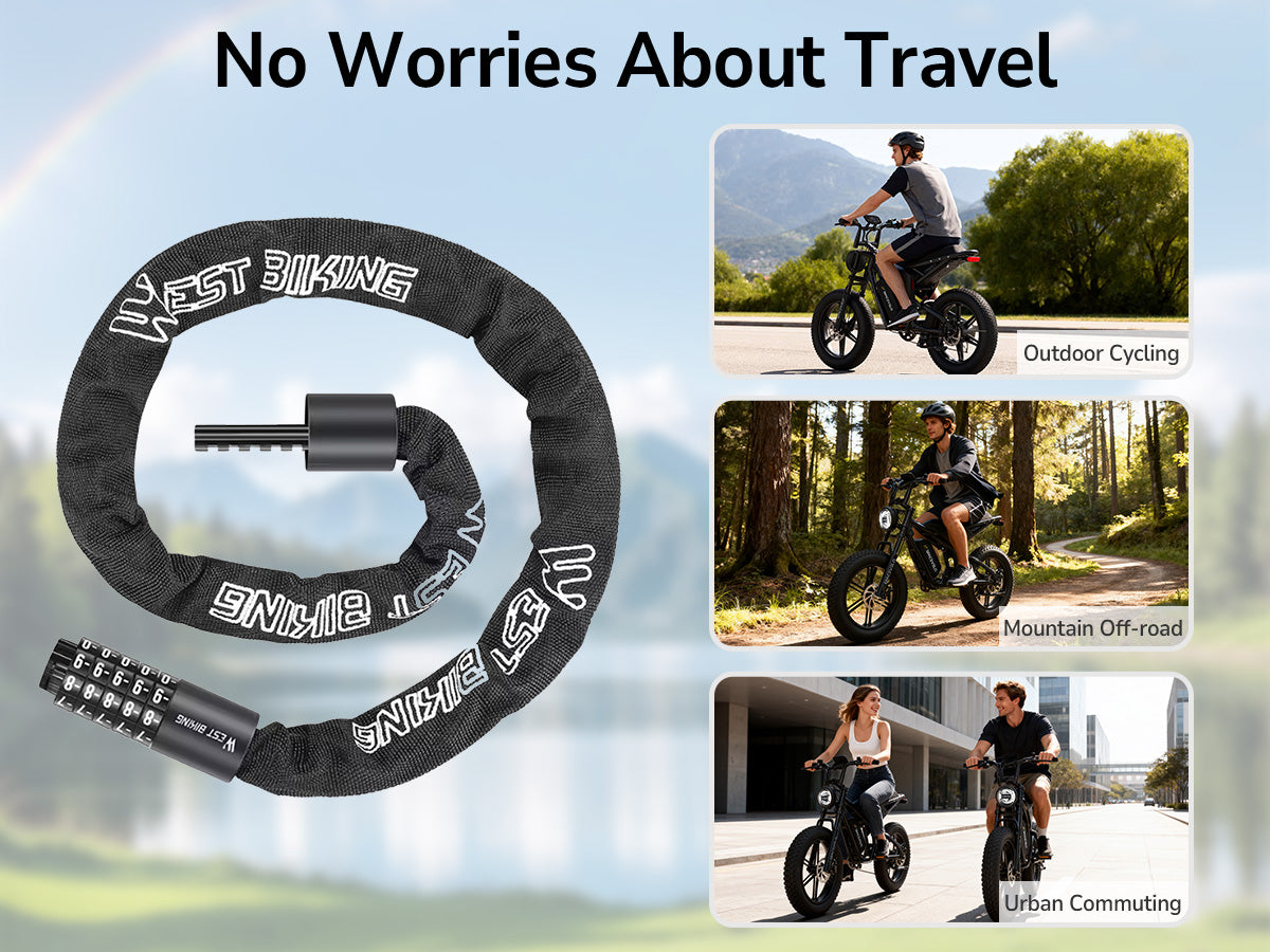 Designed for SpaceVelo Blitz S1, this 5-digit combination chain lock features cut-resistant A3 iron and keyless security. Its 1m-1.5m length options provide flexible locking, while ABS coating prevents scratches. The perfect portable guardian for your e-bike, ensuring peace of mind during urban rides.