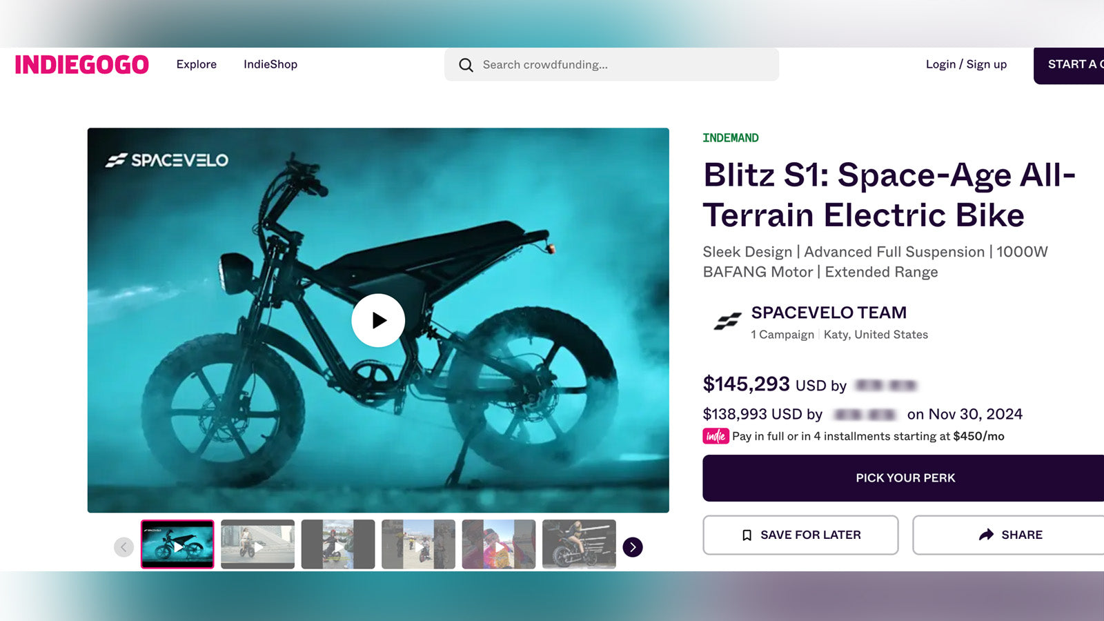 Blitz S1 Crowdfunding Campaign Hits $100K Milestone on Indiegogo