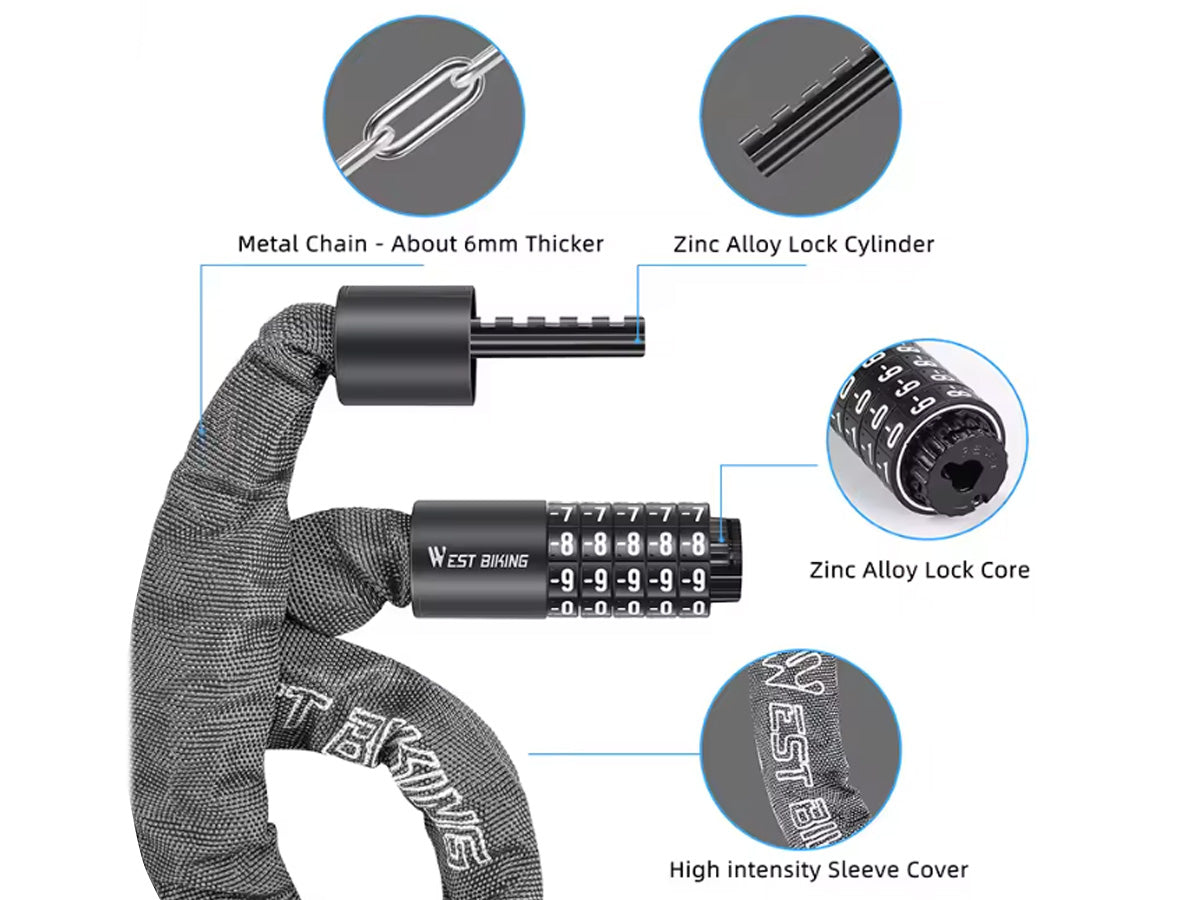 Designed for SpaceVelo Blitz S1, this 5-digit combination chain lock features cut-resistant A3 iron and keyless security. Its 1m-1.5m length options provide flexible locking, while ABS coating prevents scratches. The perfect portable guardian for your e-bike, ensuring peace of mind during urban rides.